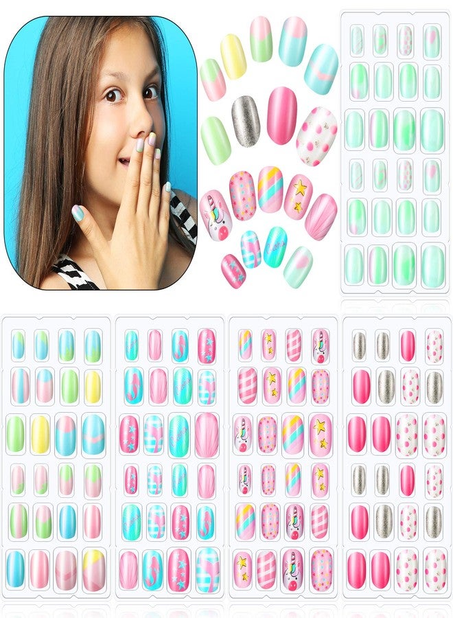 Maitys 120 Pieces Kids Press on Nails Children Fake Artificial Nails Girls Full Cover Short False Christmas Fingernails for Girls Kids Design Decoration(Lovely Pattern) - Image 1